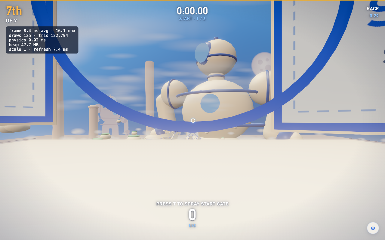 v3: the start gate, with the giant behind it.