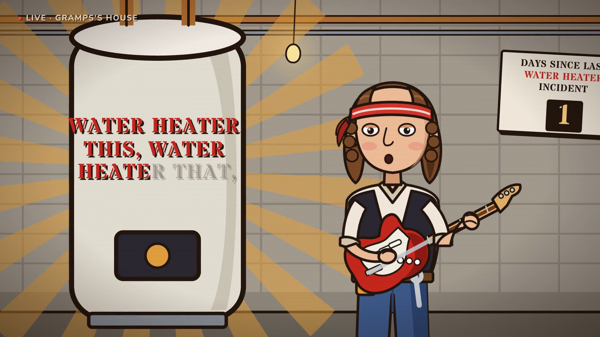 The chorus stencilled on the water heater